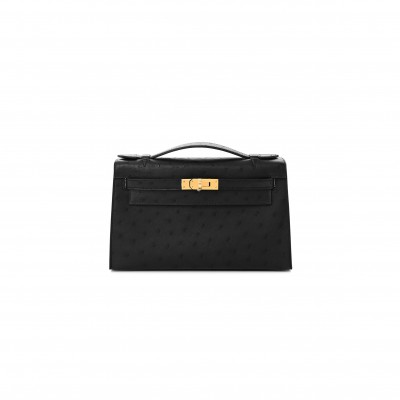 HERMÈS MASTER OSTRICH KELLY POCHETTE BLACK (22*14*7cm) 